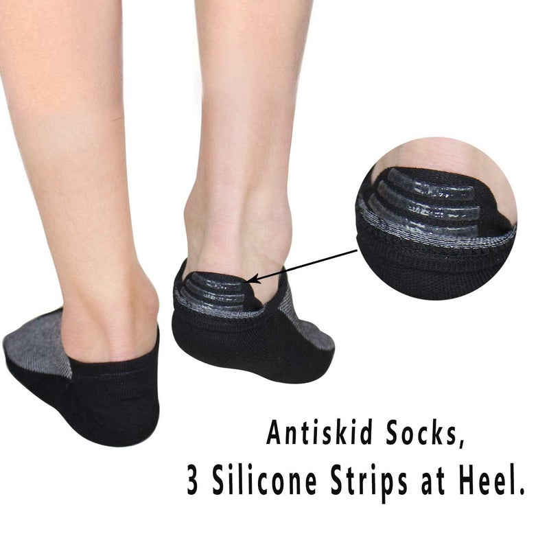 Faustine No Show Socks Ankle Low Cut Socks for Mens, Non Slip, 8 Pairs (16 Pairs (8Black+8Grey), S/M(US Men shoes size 6-10/Women size 8-12)) - Image 3